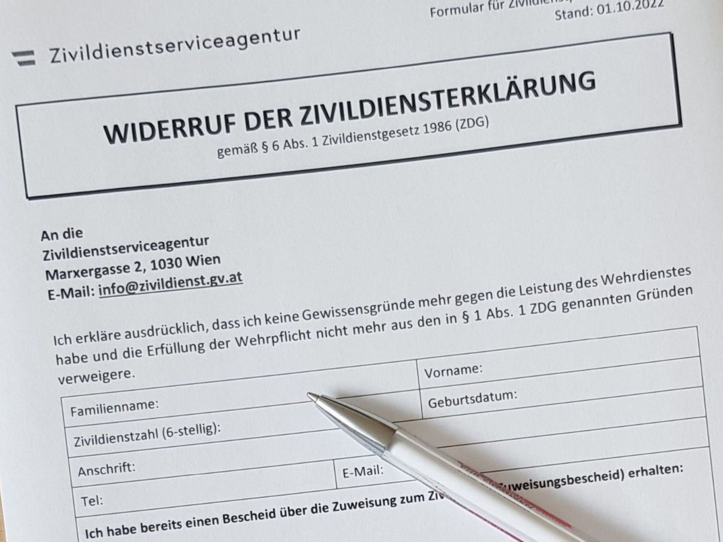 Widerruf der Zivildiensterklärung, Waffenverbot, Erlöschen der ...